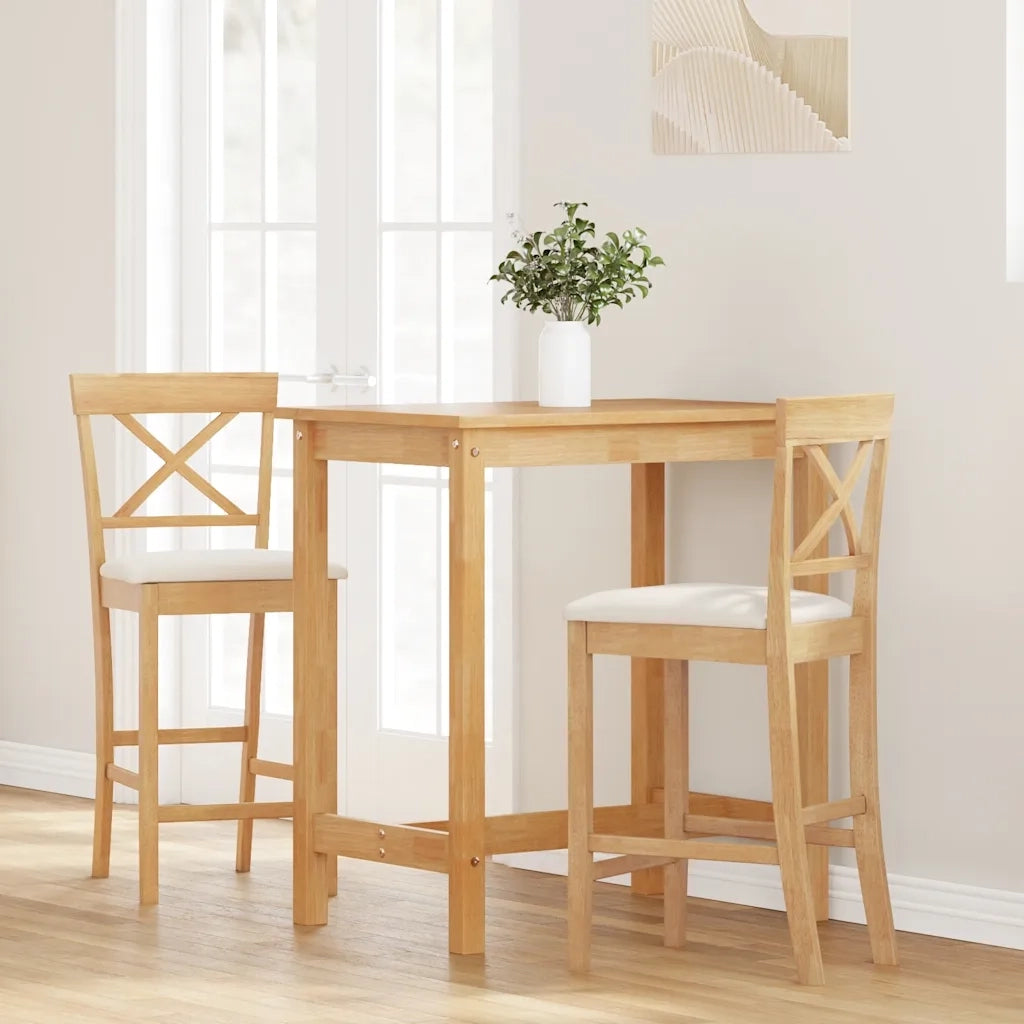 vidaXL Sgabelli da Bar con Cuscini 2pz Naturale Legno Massello Hevea