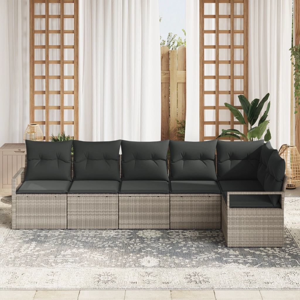 Set di divani da giardino  6 pezzi con cuscini grigio chiaro polyrattan