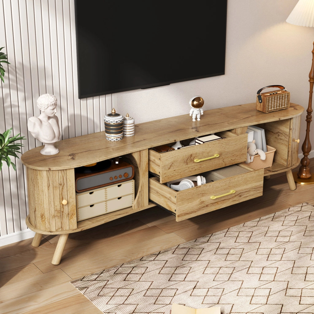 Mobile TV con 2 Ante Scorrevoli e 2 Cassetti ¨C MINIMAL ¨C Legno MDF Massello Moderno