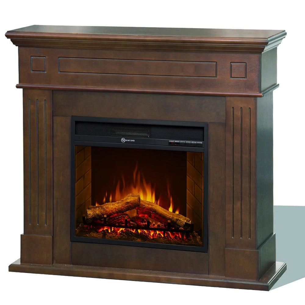 Camino Elettrico da Terra 110x36x100 cm Cambridge In Legno Noce