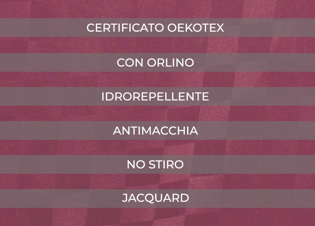Tovaglia Cucina Soggiorno Antimacchia Idrorepellente Jacquard In Mod. Scaccomatto Bordeaux - Rotonda 160cm - Bordeaux