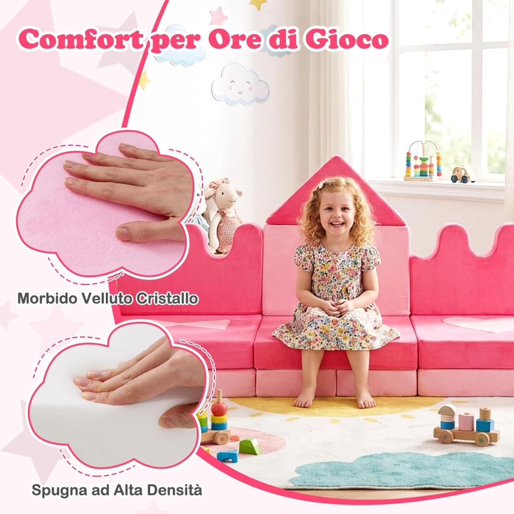 Divano da Gioco per Bambini 14 Pezzi, Divanetto Morbido con Coperture Rimovibili, Blocchi Modulari in Schiuma per Arrampicata, Poltrona per Camera da Letto e Stanza Giochi per Bambini 3+ Anni