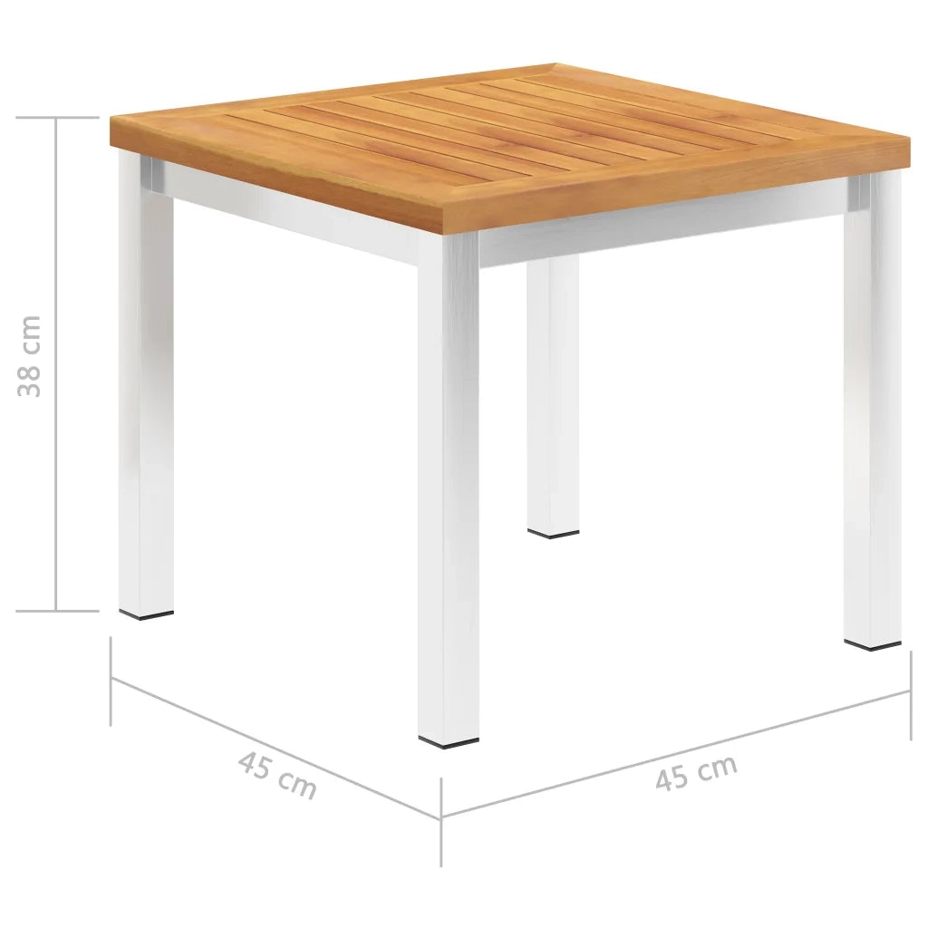 Tavolino da Giardino 45x45x38cm in Legno Acacia e Acciaio Inox cod mxl 54891