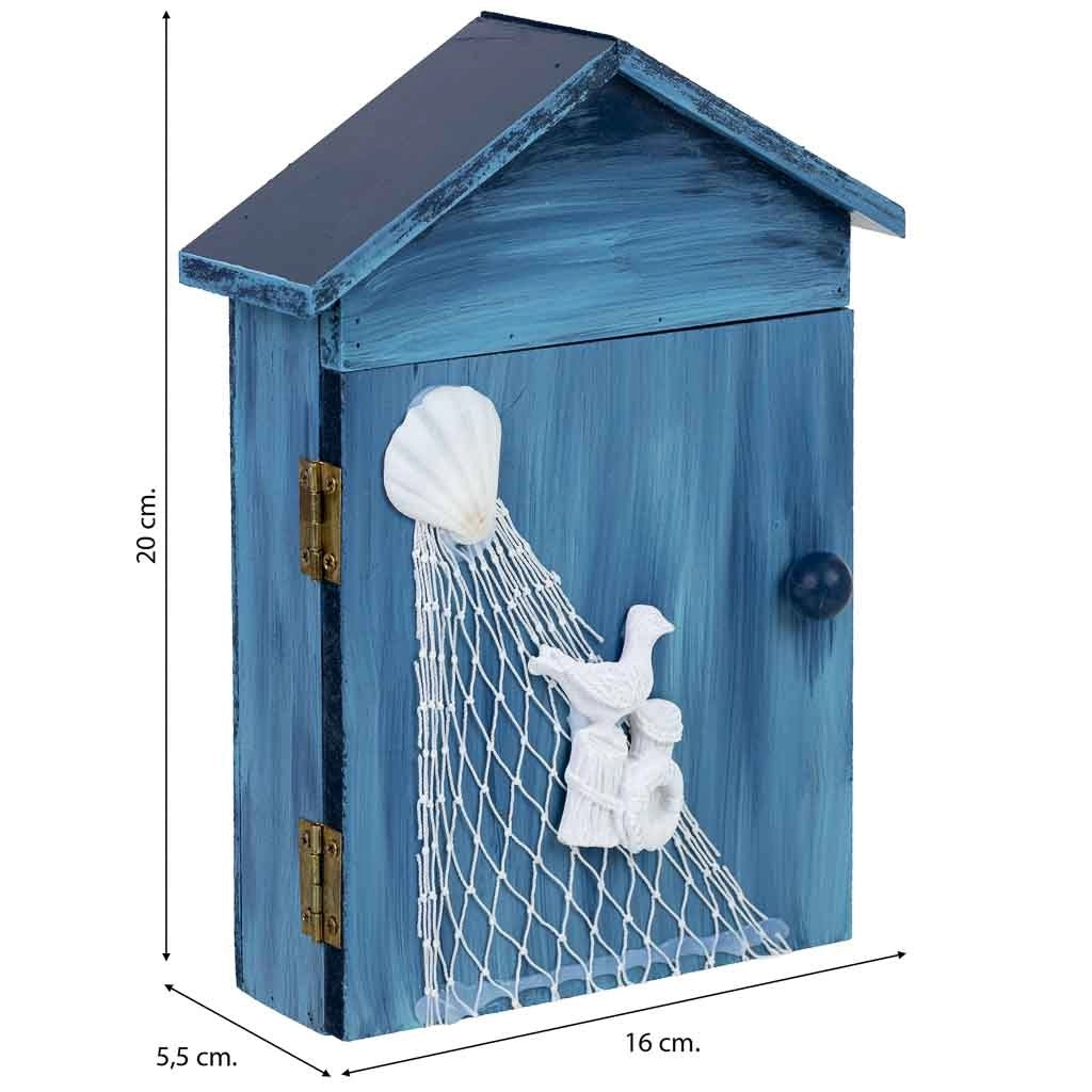 Cassetta portachiavi in ​​legno blu, 16x5,5x20h cm