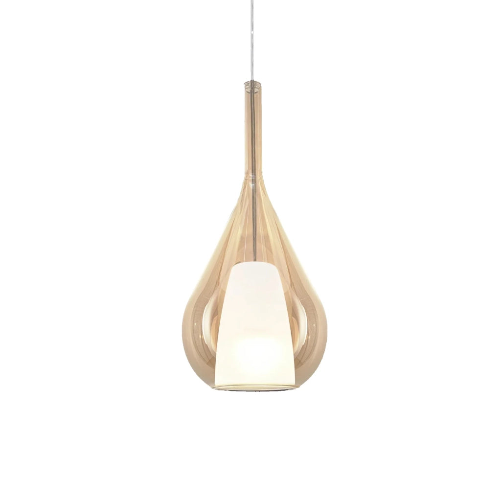 Sospensione Contemporanea Kalique Vetro Ambra Bianco E Cromo 1 Luce E27 H40Cm