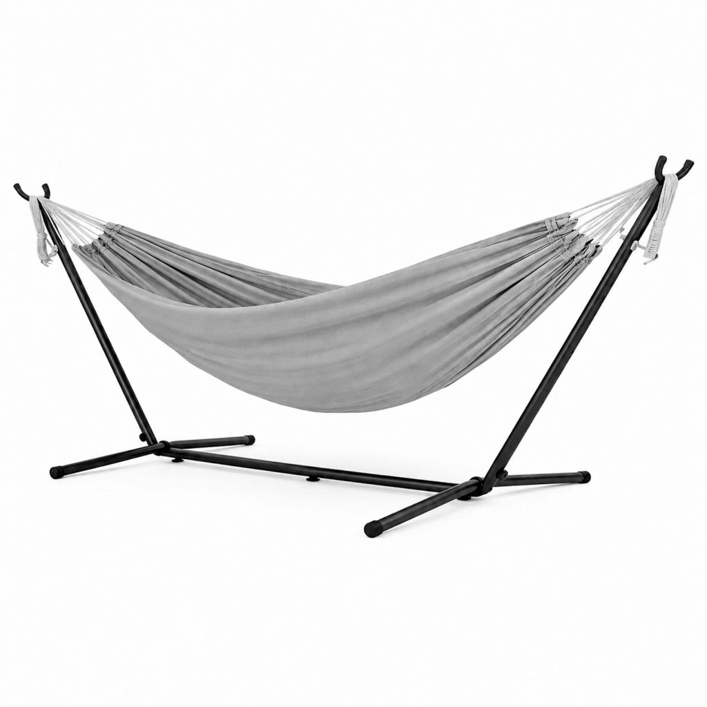 Amaca Brasiliana Con Supporto In Acciaio Altezza Regolabile Telo Cotone Da Esterno Per Giardino Balcone Piscina Grigio