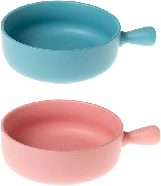 Piatti di Zuppa con Maniglia - 2 Pezzi - Piatti di Coccio per Zuppa - Adatti per la Cazzarola di Manzo - Insalata di Frutta - Avena - Resistenti al Microonde e al Forno