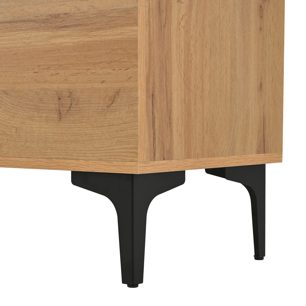 Credenza con 1 Anta e 3 Cassetti; Piedini in Metallo; Stile Moderno; in Pannelli di Particelle; Nero e Naturale; 120??35??76 cm