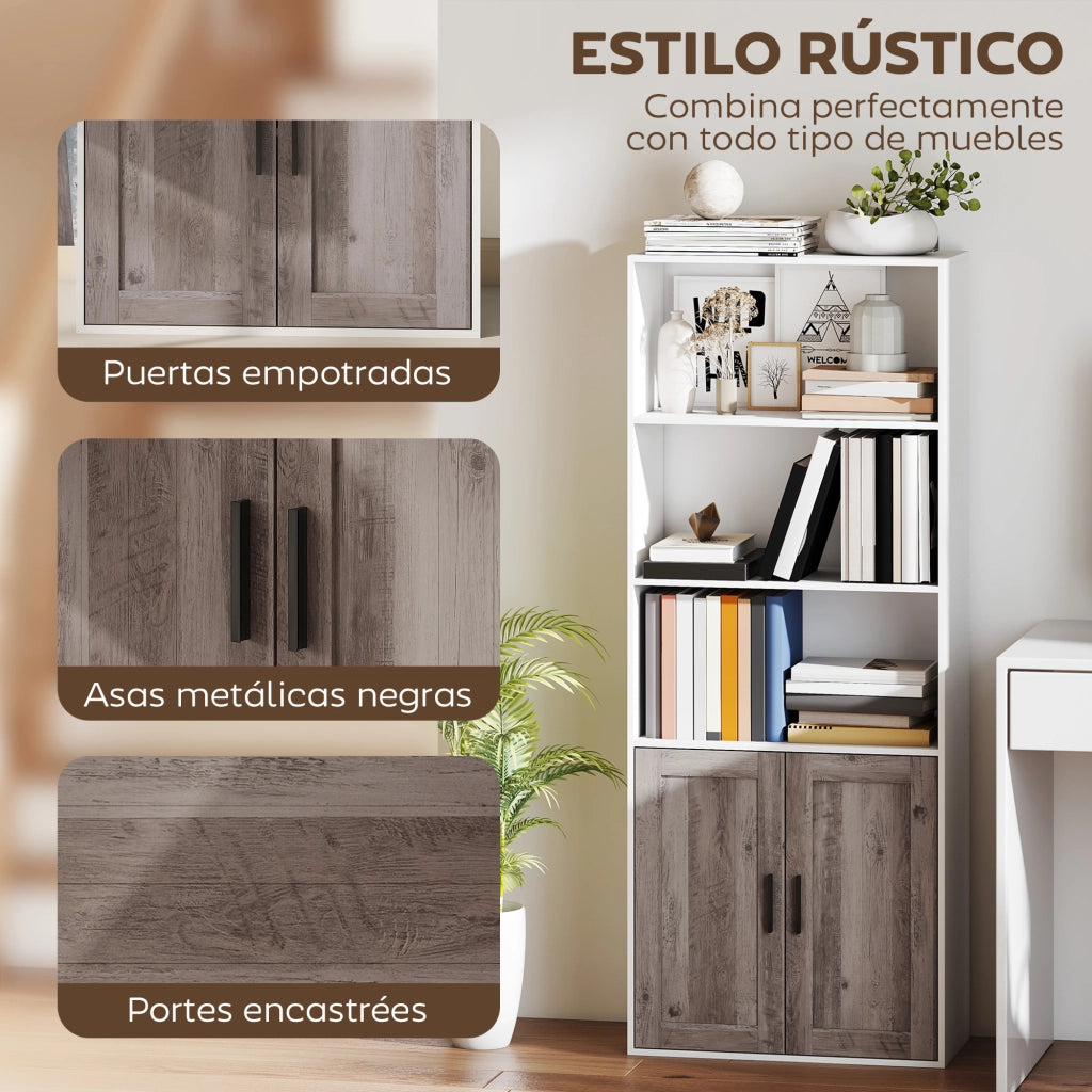 Libreria con ante e ripiani aperti ¨C Xylo ¨C Legno bianco e marrone 60x30x149,5 cm