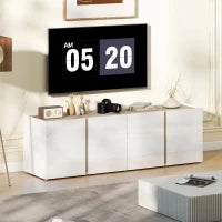 Mobile TV con 4 porte a chiusura ammortizzata, ripiano regolabile e passacavi, 135 x 38 x 45 cm, Bianco