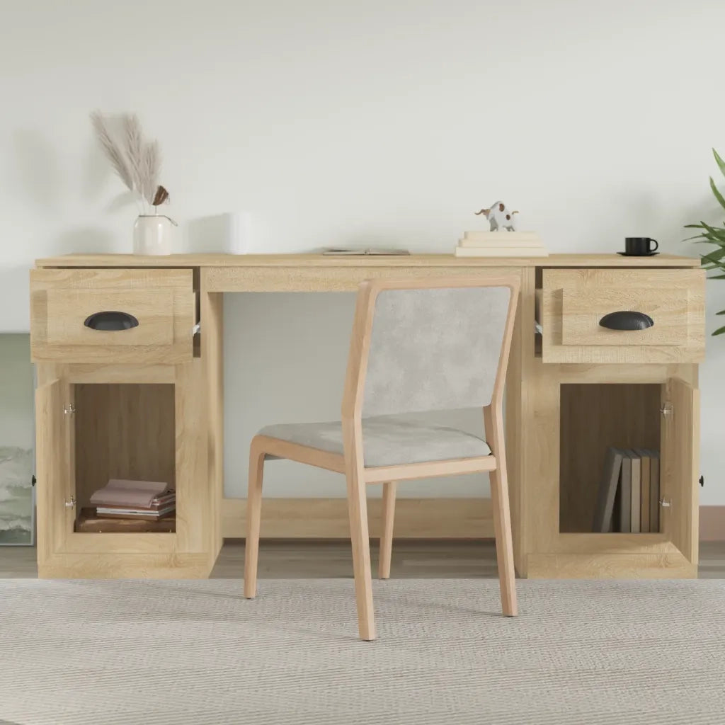Scrivania | Tavolo da Ufficio con Armadietto Rovere Sonoma in Legno Multistrato
