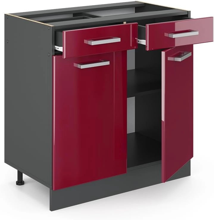 Mobiletto base per cucina R-Line, Rosso lucido, 80 cm senza piano di lavoro, per la libera combinazione all'interno di sistemi cucina modulari