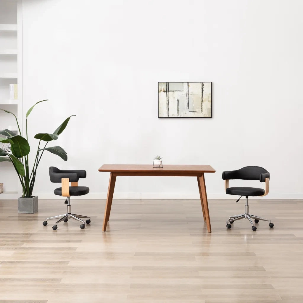 Sedia da Ufficio Girevole Nera in Legno Piegato e Similpelle 3054839