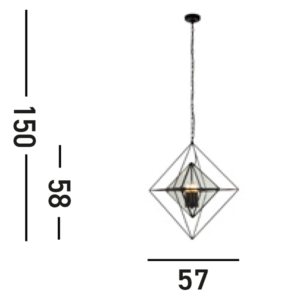 Lampadario Contemporaneo Diamante Acciaio Nero Trasparente 3 Luci E14