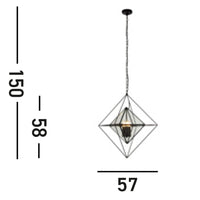 Lampadario Contemporaneo Diamante Acciaio Nero Trasparente 3 Luci E14