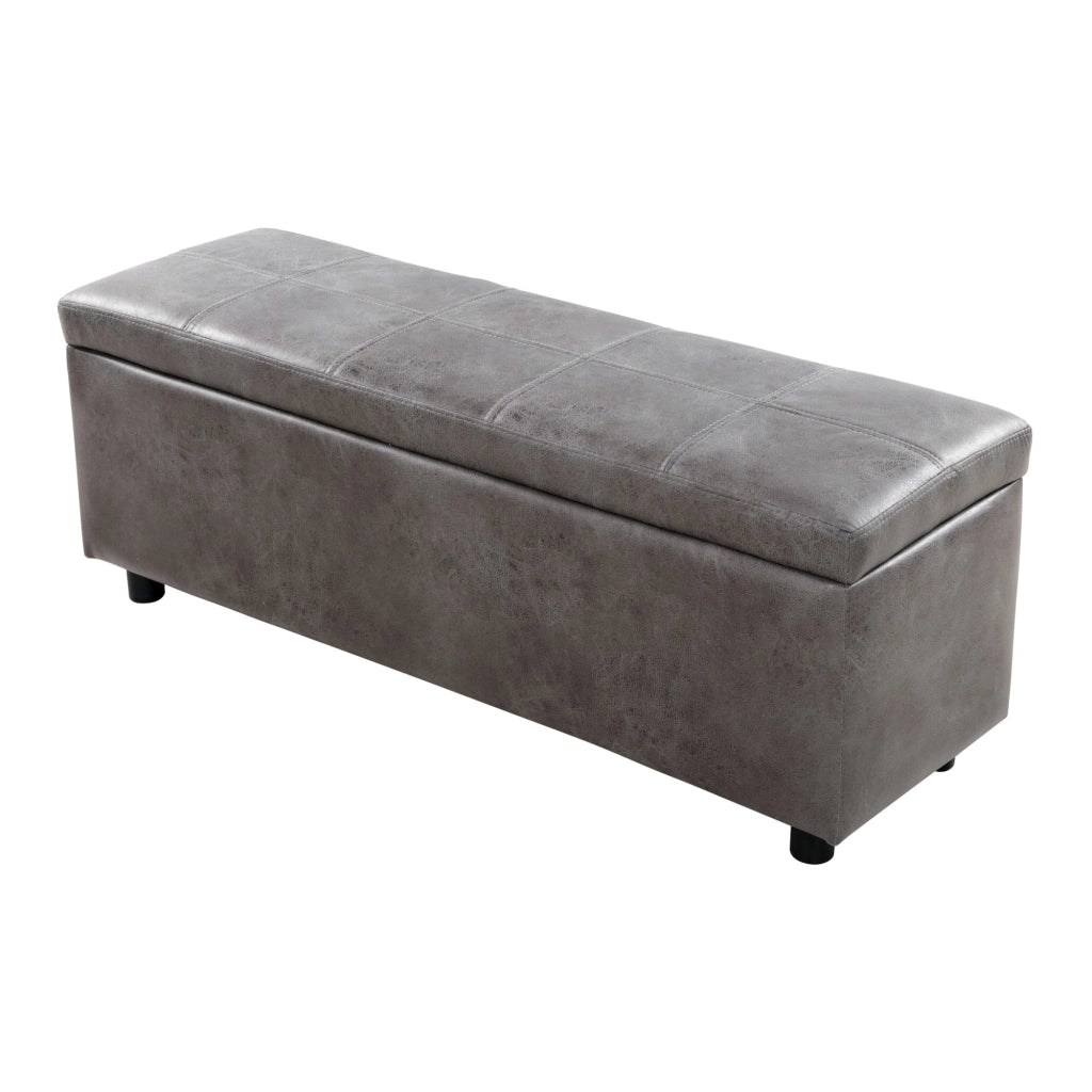Cassapanca Bukit con Seduta Imbottita Ottomana Contenitore 118x37x43 cm Similpelle Grigio [en.casa]