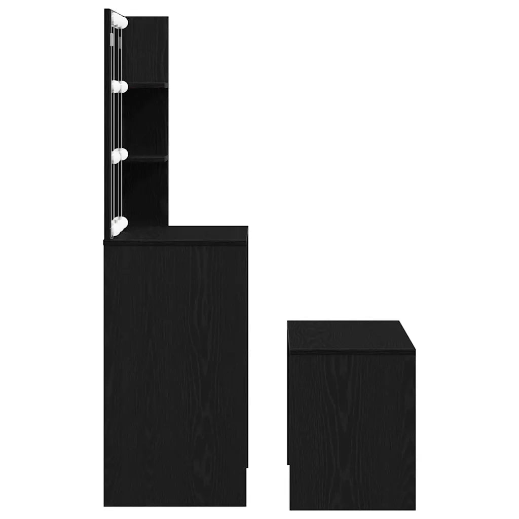 Set Tavolo da Trucco LED 2 pcs Rovere Nero Legno multistrato 3333069