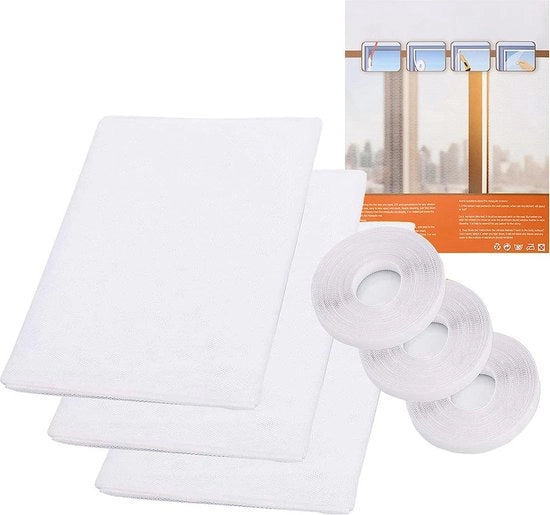Rete antivento per finestre da 3 pezzi, rete per finestre a misura fissa contro insetti, zanzare, mosche, protezione affidabile contro insetti e parassiti -130 cm x 150 cm rete bianca