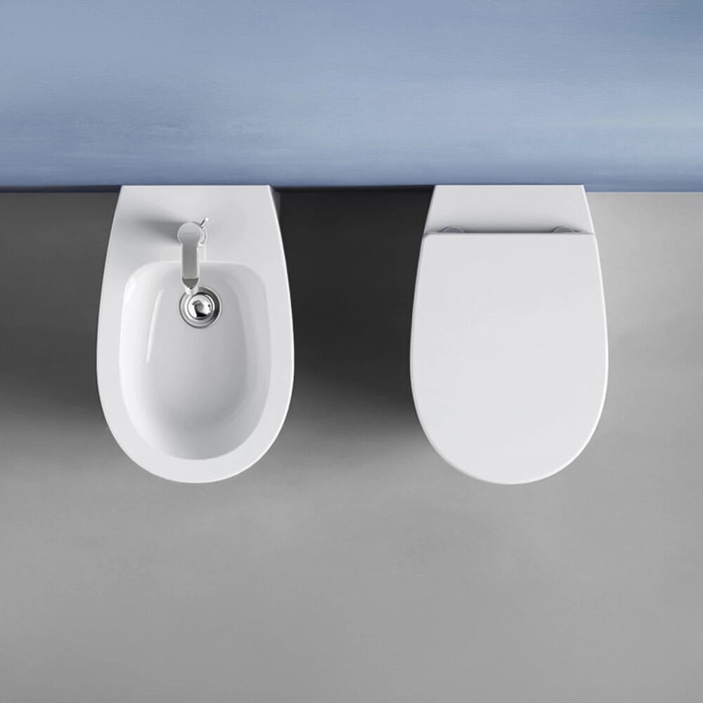 Sanitari sospesi bianco lucido con scarico rimless e copriwc Demy Dolomite
