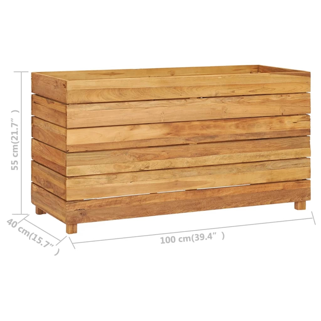 Aiuola rialzata con fioriera 100 x 40 x 55 cm legno di teak riciclato e acciaio 02_0000896