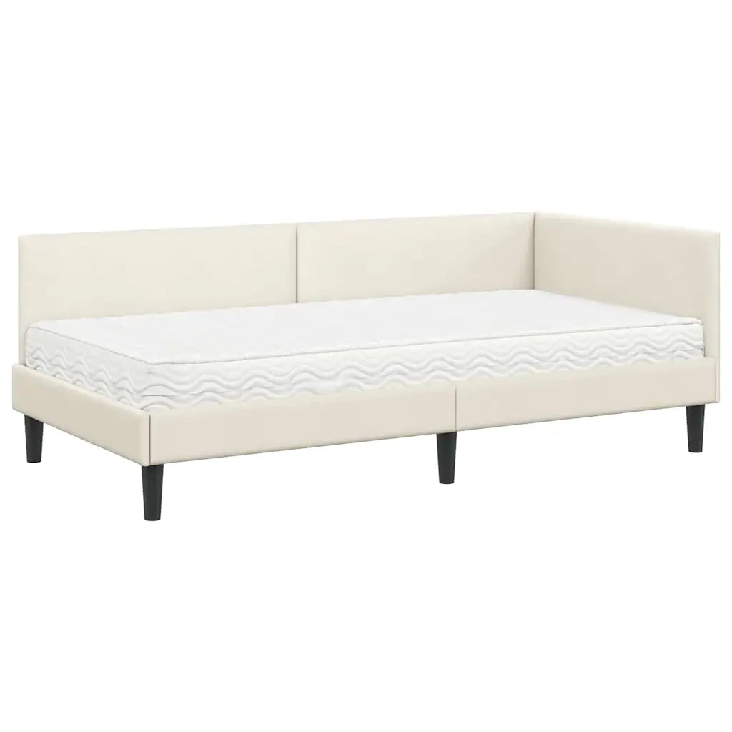 Letto singolo | Letto per adulti | Struttura Letto Angolare con Materasso 2 pcs Crema Velluto