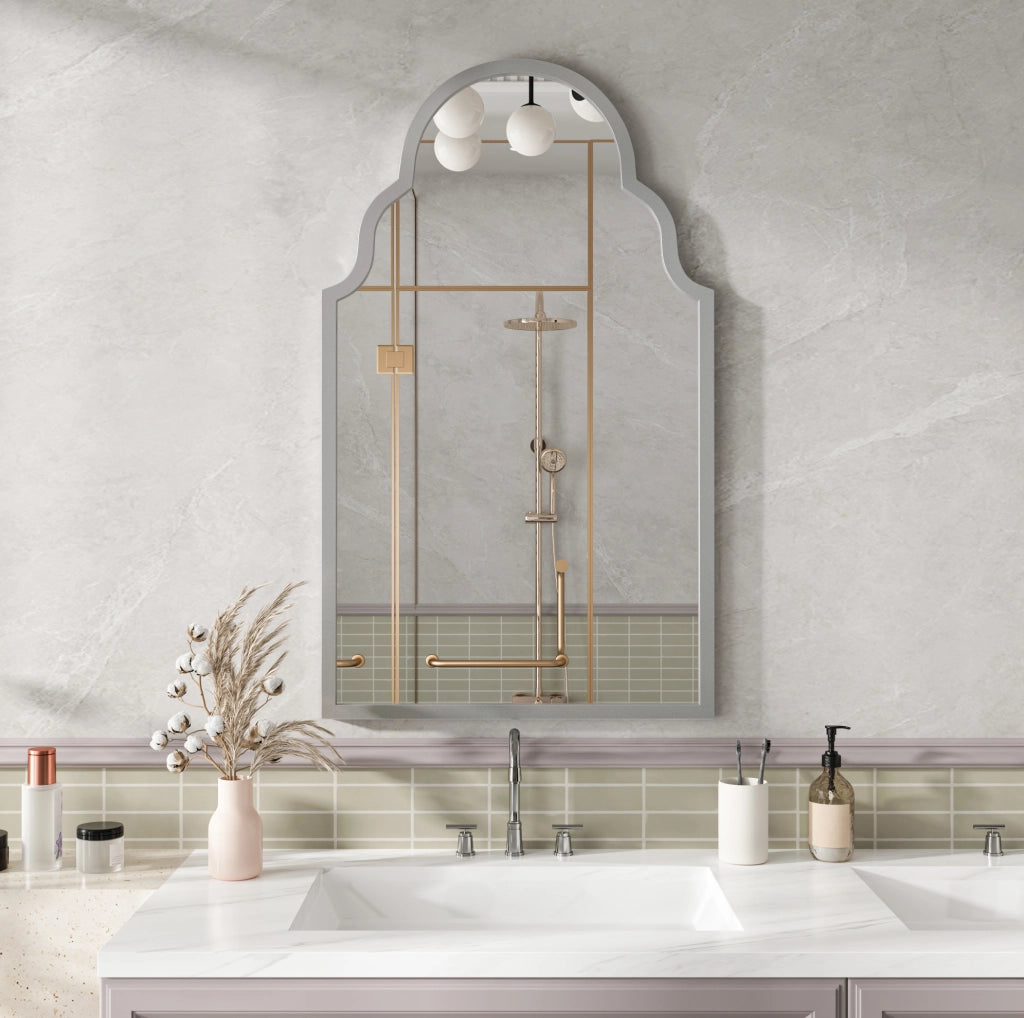 Specchio rettangolare da parete 61 x 101 cm con cornice in ferro; argento