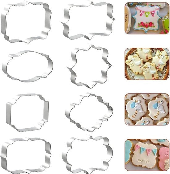 Set di stampi per biscotti da 8 pezzi, stampo per biscotti in acciaio inossidabile, piastre per biscotti, accessori da forno per biscotti, torte, pane, fondant, torta, pane.