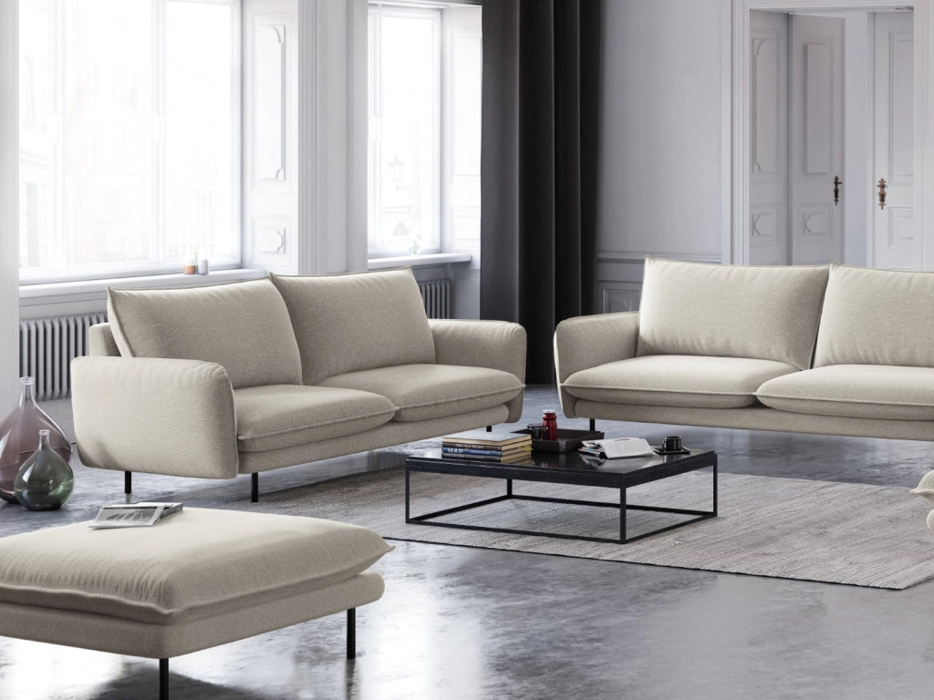 Cosmopolitan Design - Pouf "Vienna" in tessuto strutturato beige chiaro 