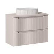 Set VANO cashmere mat 80cm: mobile sottolavabo con cassetti + piano per lavabo + lavabo da appoggio scanalato bianco