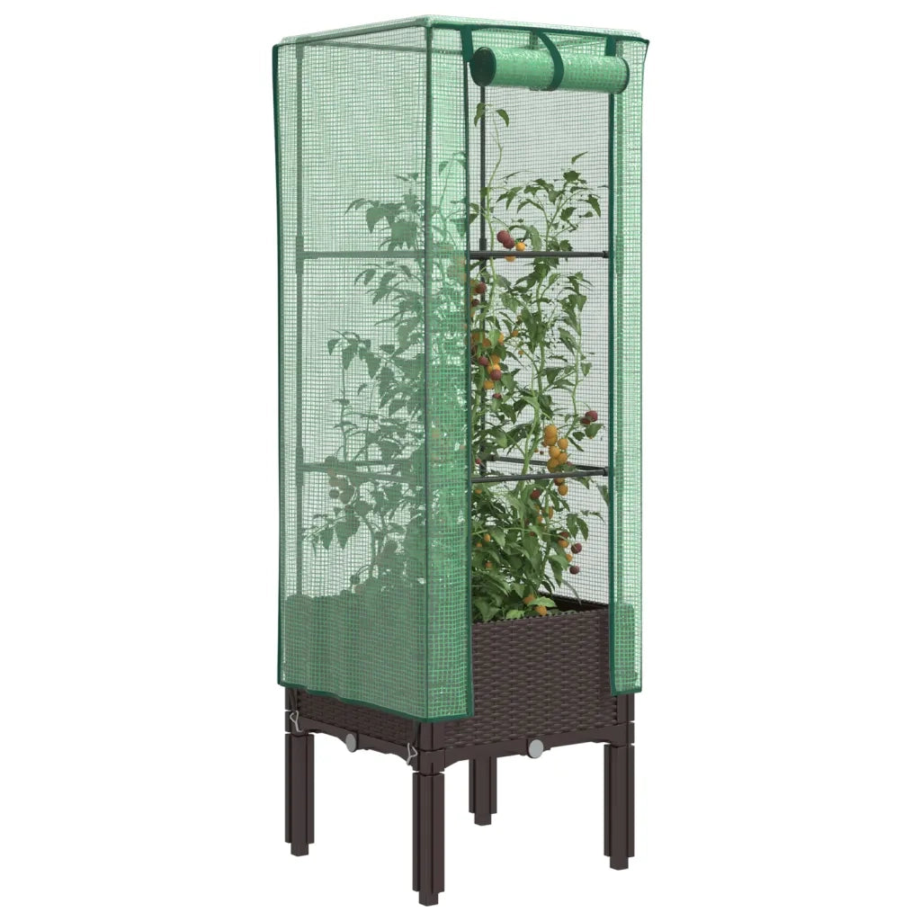 Fioriere | Cassetta per fiori | Letto Rialzato con Copertura Serra Effetto Rattan 40x40x140 cm