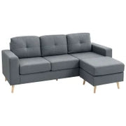 Divano Dritto 3 Posti e Pouf Trasformabile con Braccioli Design Scandinavo, 193 x 136 x 85 cm, Grigio Antracite
