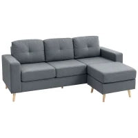 Divano Dritto 3 Posti e Pouf Trasformabile con Braccioli Design Scandinavo, 193 x 136 x 85 cm, Grigio Antracite