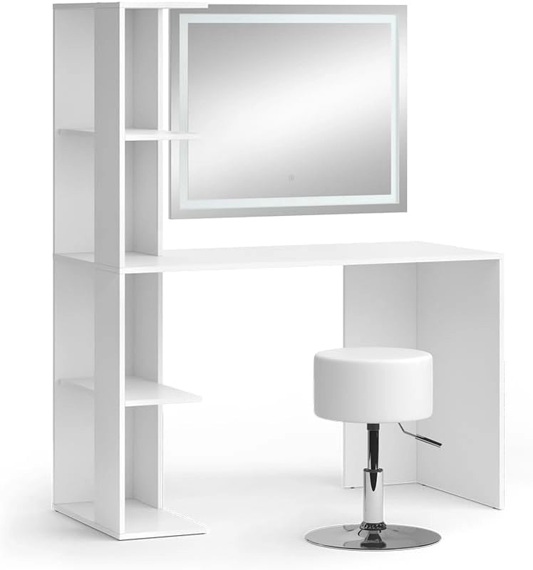 Vicco Tavolo da toilette Tower, Bianco, 122.2 cm con illuminazione e sgabello, Superfici decorative per profumi e oggetti preferiti