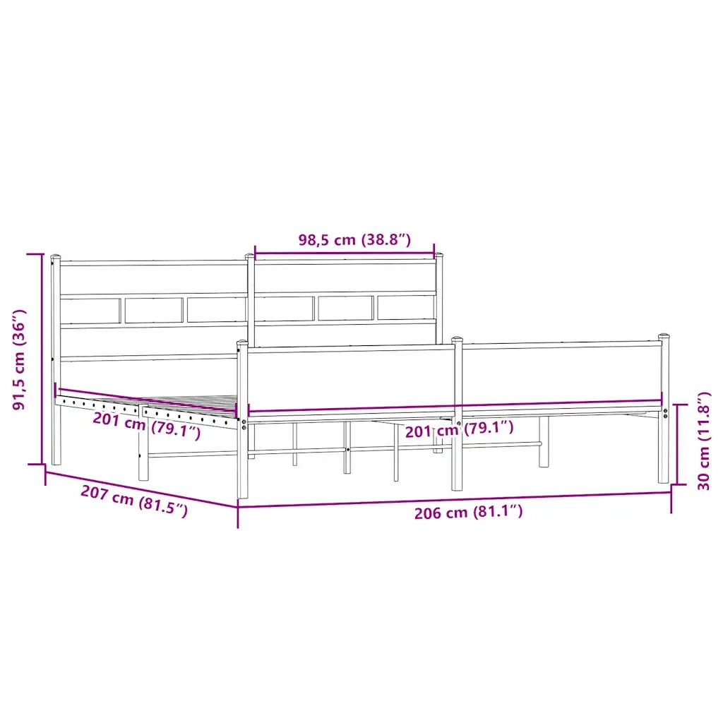 vidaXL Giroletto senza Materaso in Metallo Rovere Sonoma 200x200 cm