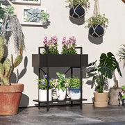 Portafiori a 2 livelli in metallo nero, 60 x 25 x 70 cm, per interno ed esterno