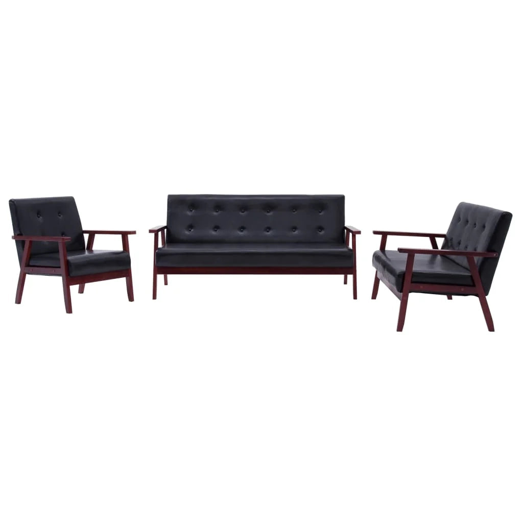 Set di divani in similpelle nera da 3 pezzi 02_0019078