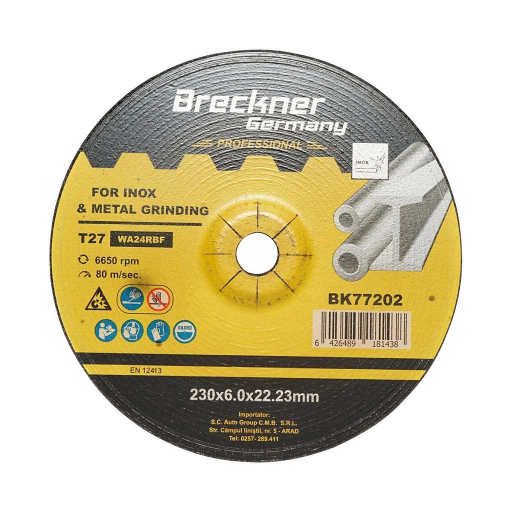 10 Dischi Smerigliatrice T27 230x6.0x22mm per Acciaio INOX Metallo per Smerigliatrice Angolare Disco per sgrossatura Metallo Disco Flessibili Mola da Sbavo Breckner Germany