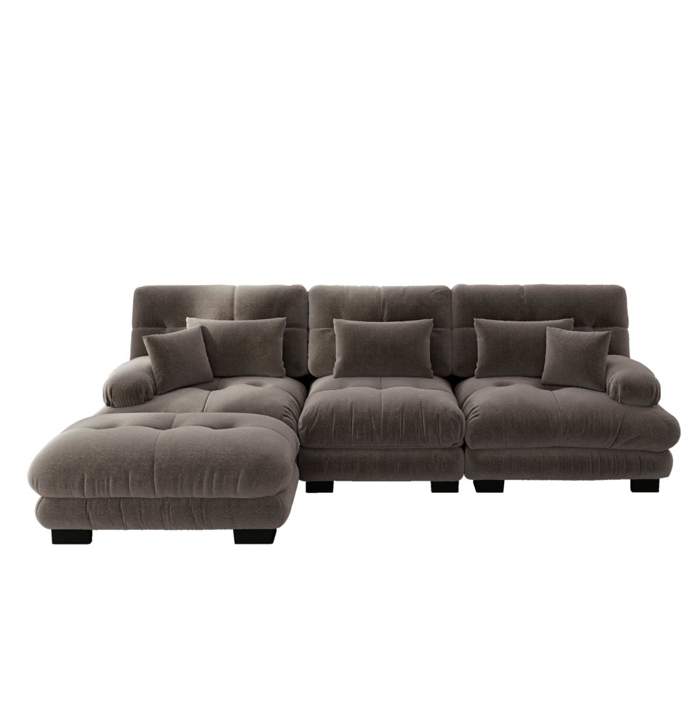 Divano angolare modulare con ottomane; chenille marrone