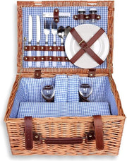 Carrello picnic rettangolare in legno di castagno da 2 persone - set picnic accogliente 40x30x20cm