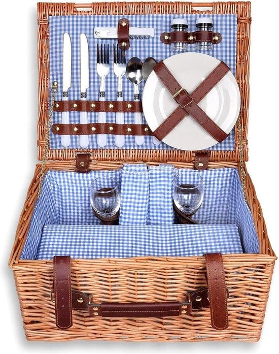 Carrello picnic rettangolare in legno di castagno da 2 persone - set picnic accogliente 40x30x20cm