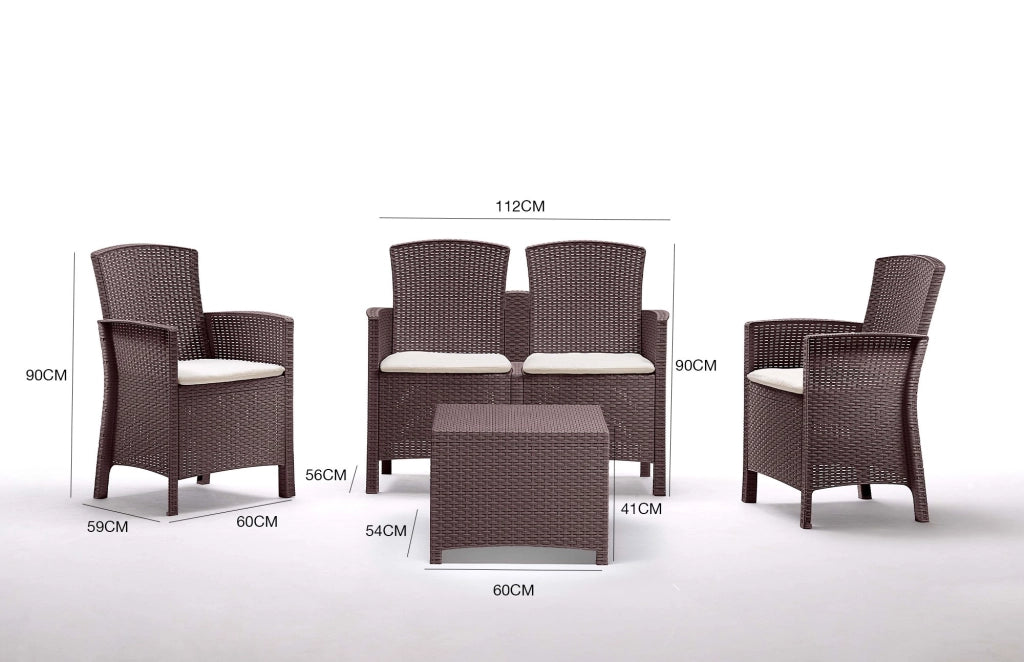 Salottino da esterno Asiak, Set da giardino con cuscini, Salottino  effetto rattan, 100% Made in Italy colore Marrone