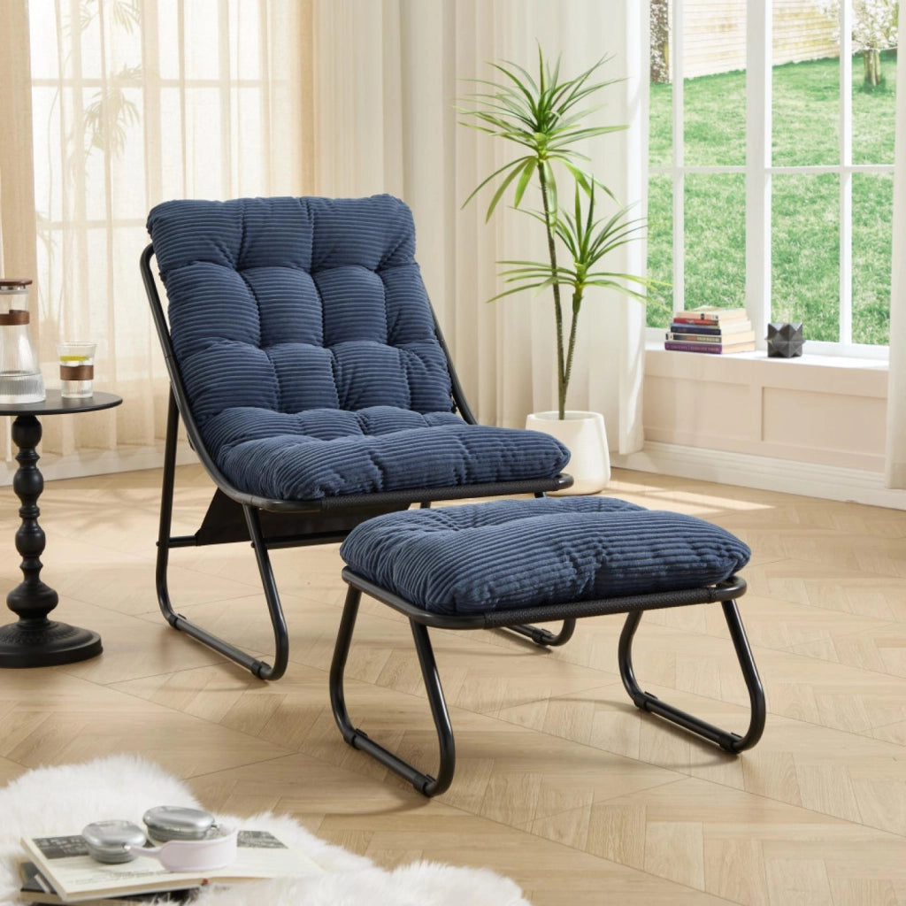 Sdraio, sedia da relax, con poggiapiedi, senza braccioli, blu