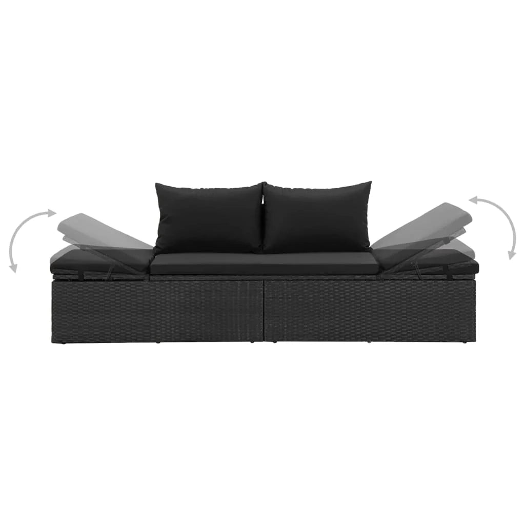 Lettino prendisole sedia a sdraio lettino prendisole letto da giardino mobili da esterno per patio con cuscini resina intrecciata nera 02_0012547