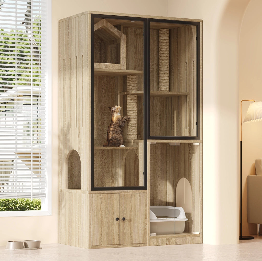 Mobile per gatti in MDF e vetro temperato 90 x 50 x 160 cm