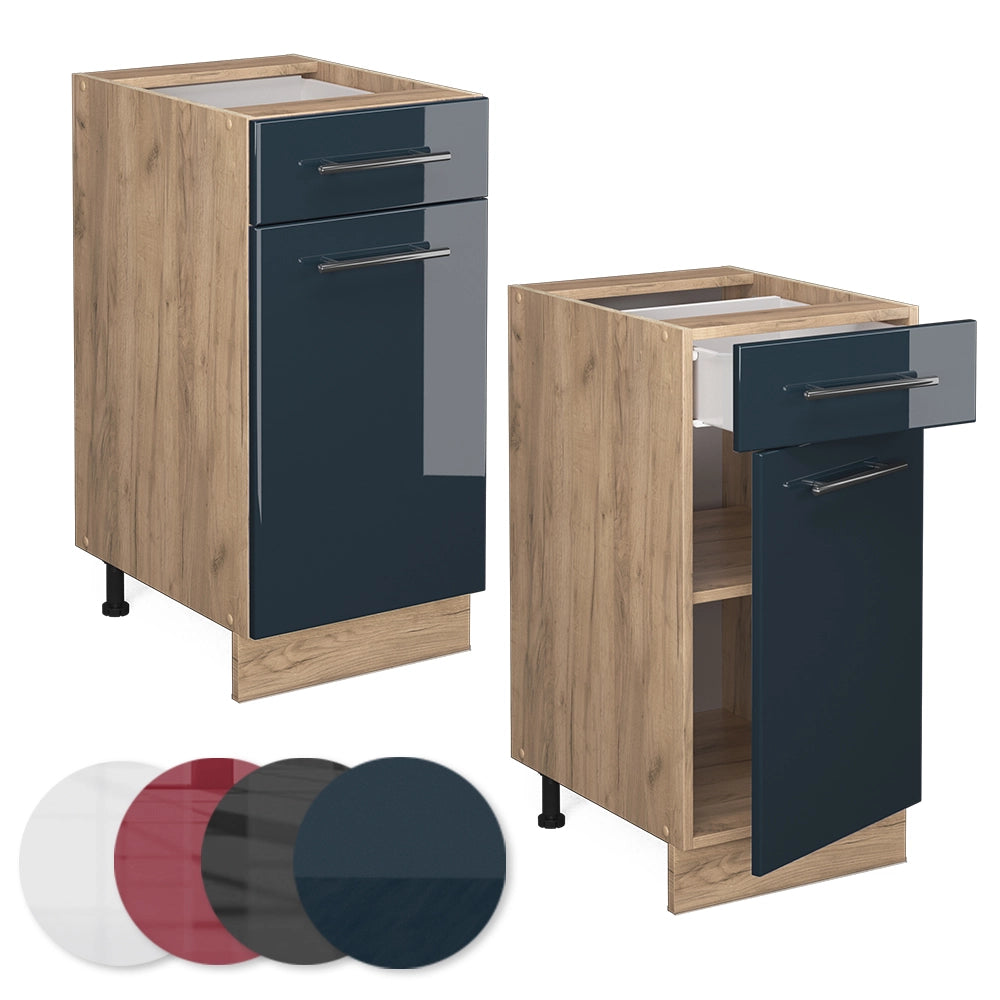 Mobiletto base per cucina Fame-Line Blu scuro lucido/Rovere dorato 40 cm senza piano di lavoro Vicco