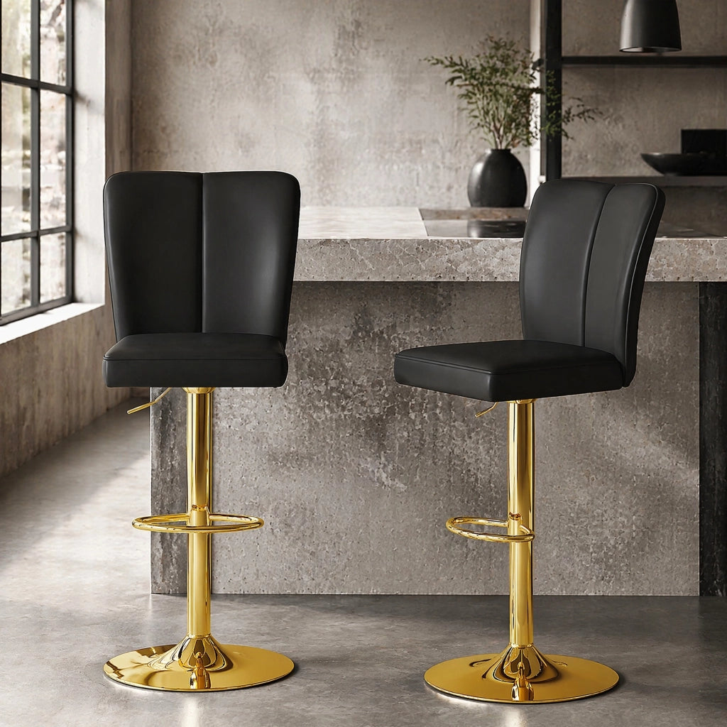 SGABELLO BAR REGOLABILE 95,5-117,5 cm NERO/ORO Set da 2 pezzi
