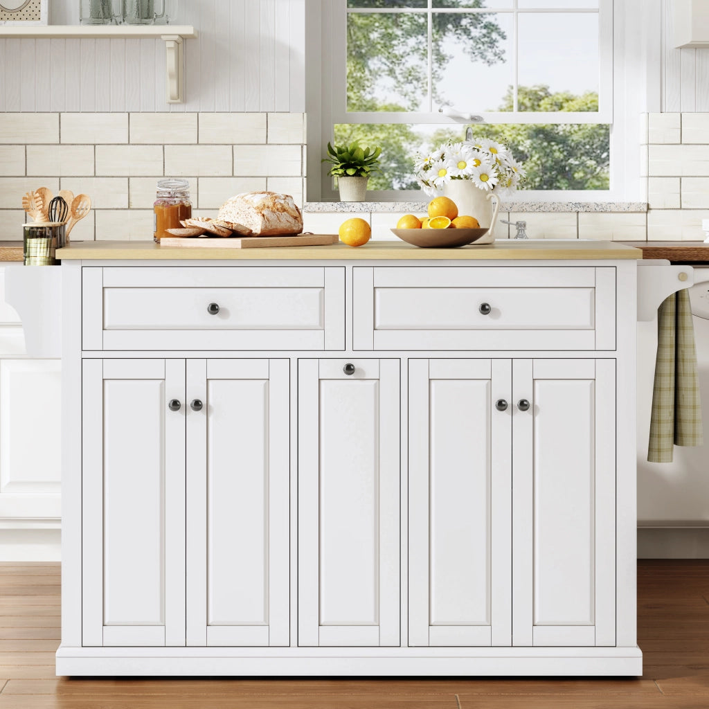 ISOLA DA CUCINA con piano ribaltabile 121 x 69 x 89 cm MDF Naturale/Bianco