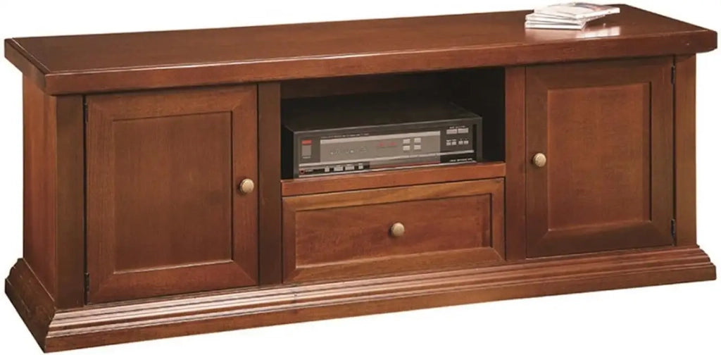 Mobile porta tv 2 ante 1 cassetto arte povera in legno massello e mdf con rifinitura in noce 160x45x56 H