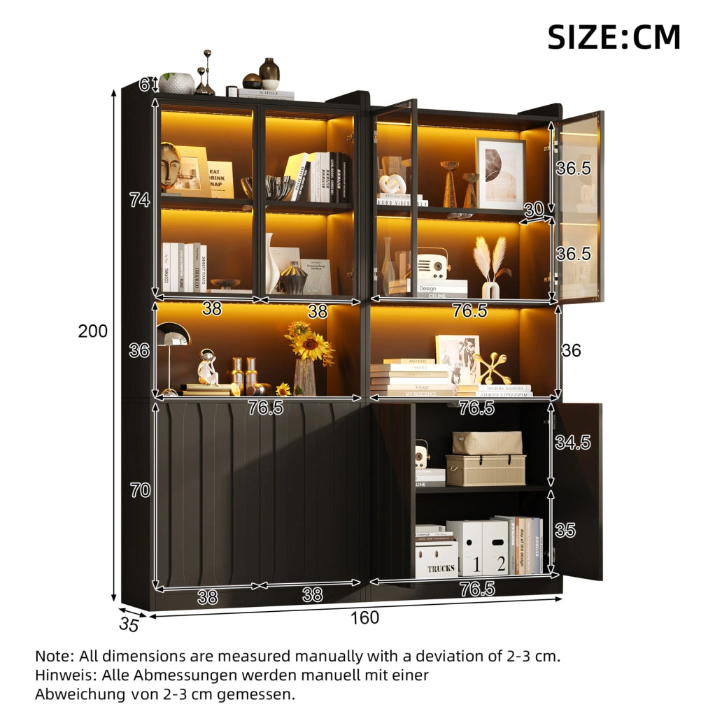 Set 2 vetrine con LED Bluetooth 160x35x200 cm nere HOMVRA
