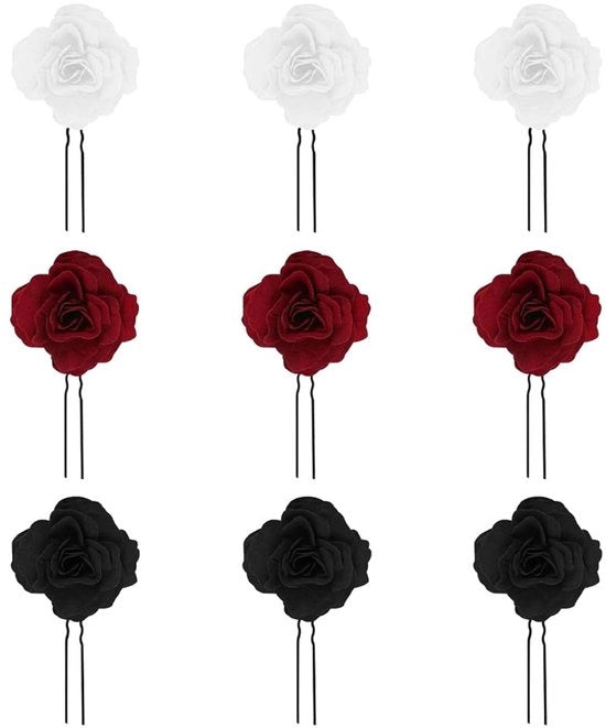 Spille per capelli a forma di U vintage in rosso - 9 pezzi - fai da te - accessori per sposa - materiale: poliestere e lega - lunghezza: 9 cm - clip per capelli